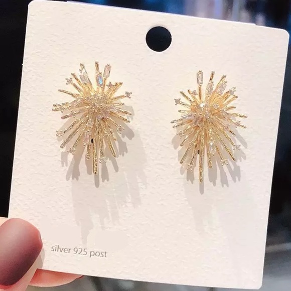 CZ Crystal Firework Burst Earrings - Picture 5 of 5